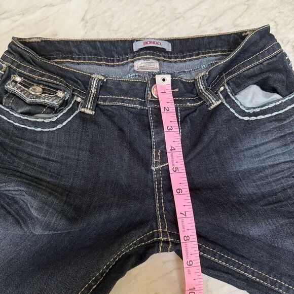 Bongo vintage Dark Wash Bootcut Jeans Contrast Stitching Back Flap Pockets Sz 9 - Picture 7 of 10